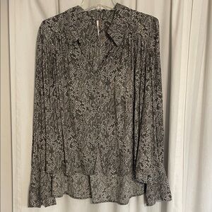 Free People Black and White Patterned Blouse